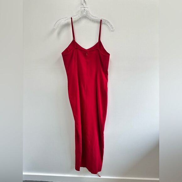 Vintage 90'S Red Spaghetti Strap High Front Leg Slit Lace Up Midi Dress Size S - Picture 10 of 10